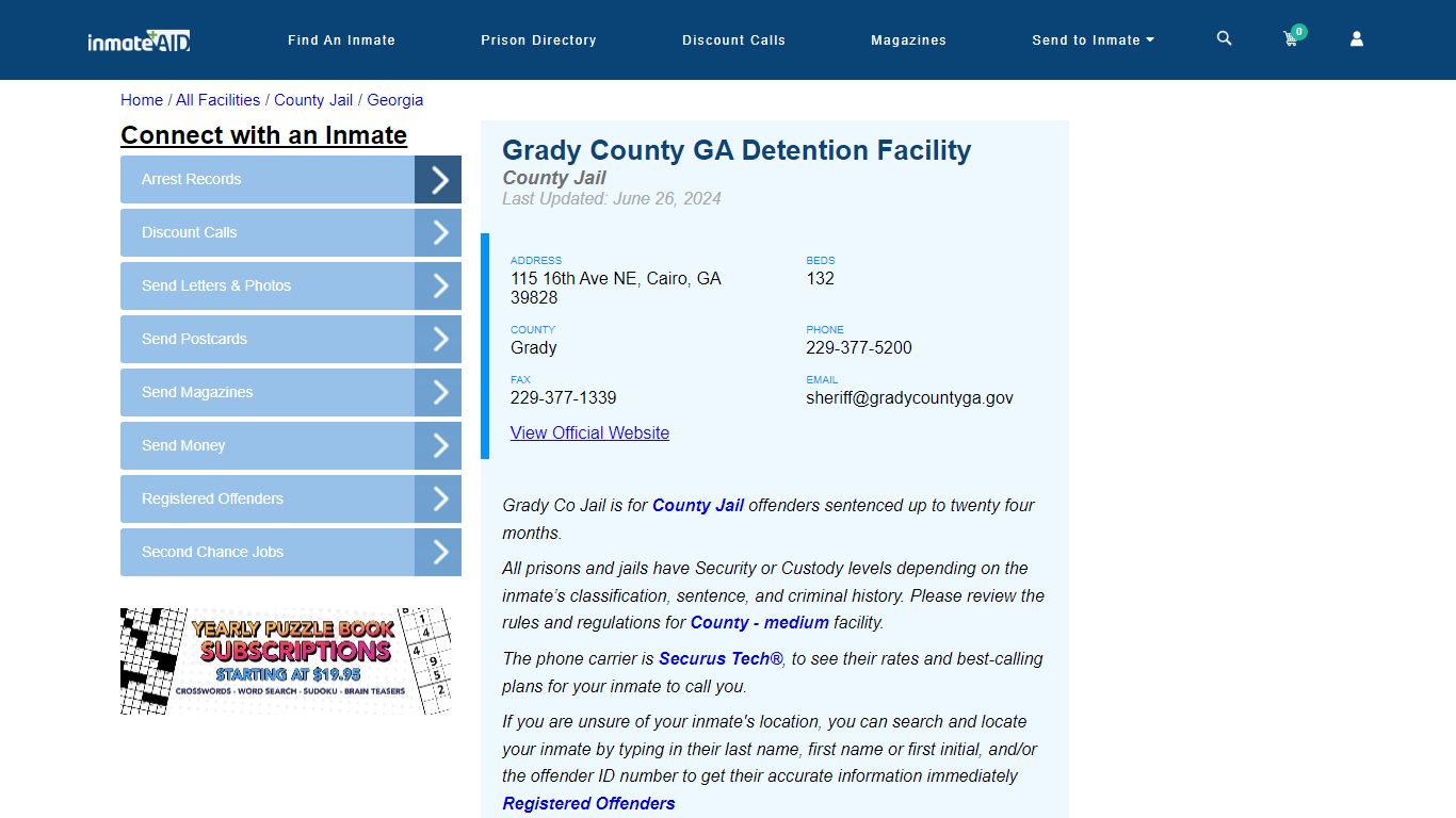 Grady County GA Detention Facility - Inmate Locator